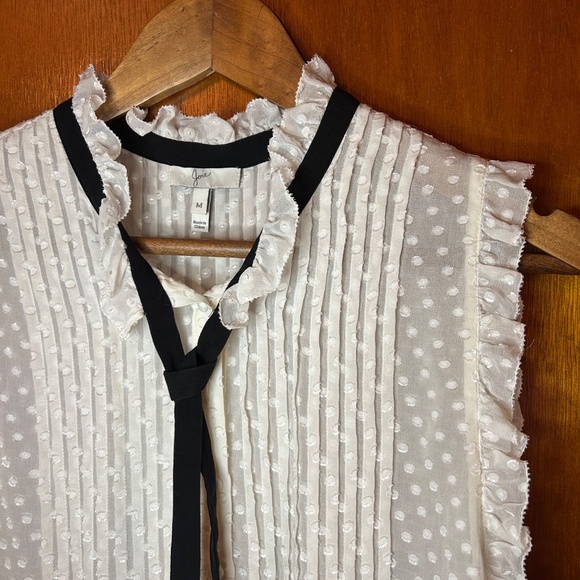 Joie Toledo  Blouse; Sleeveless with Ruffles, Swiss Dots and Contrasting Bow - Picture 2 of 9